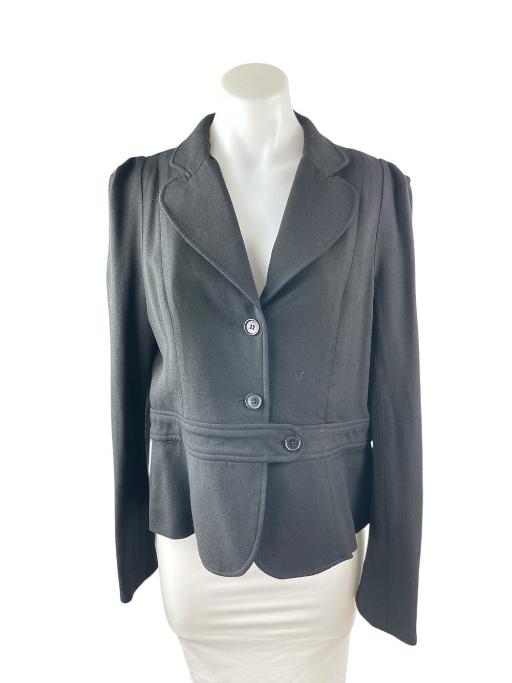 French Connection Women's Black Wool Belted Button Up Blazer Coat Jacket Size 12